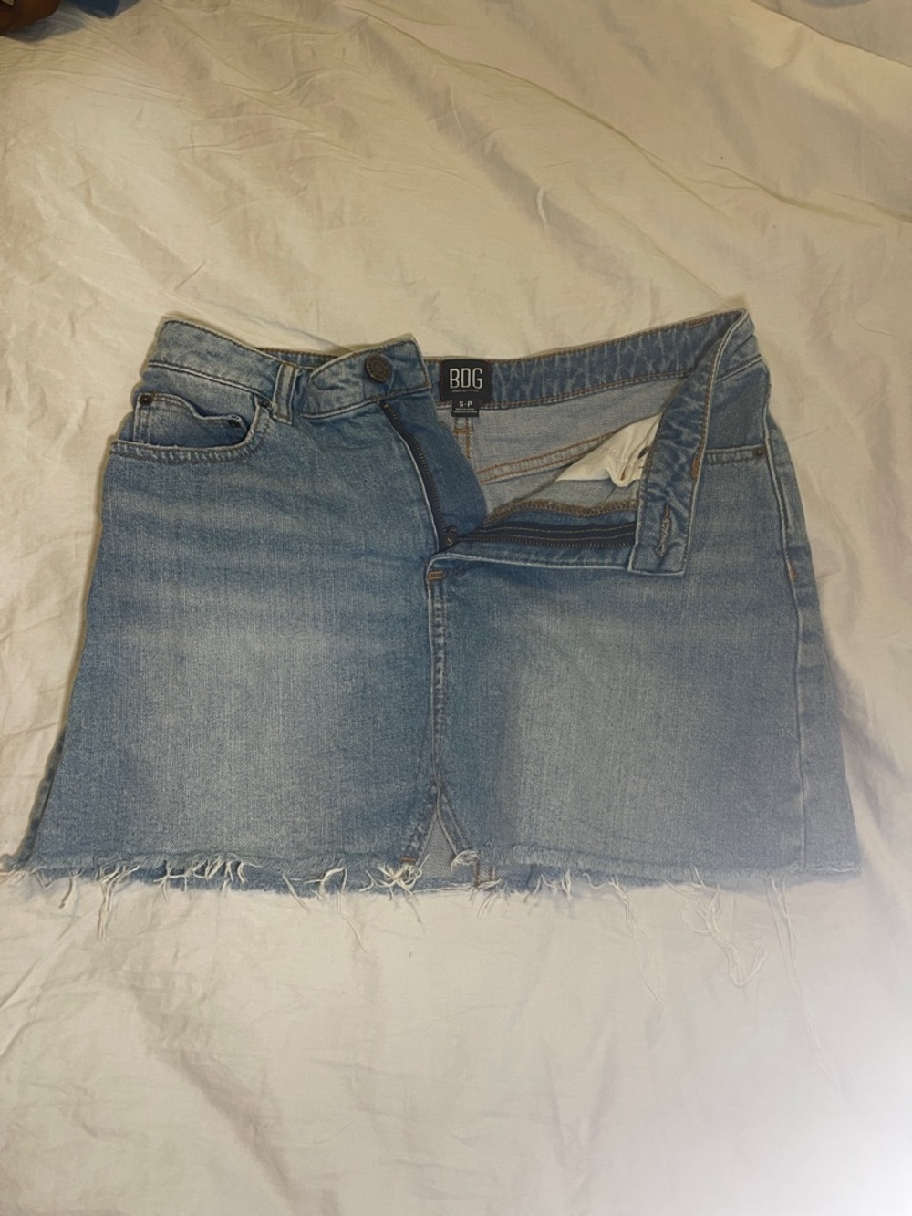BDG Light Blue Frayed Denim Mini Skirt